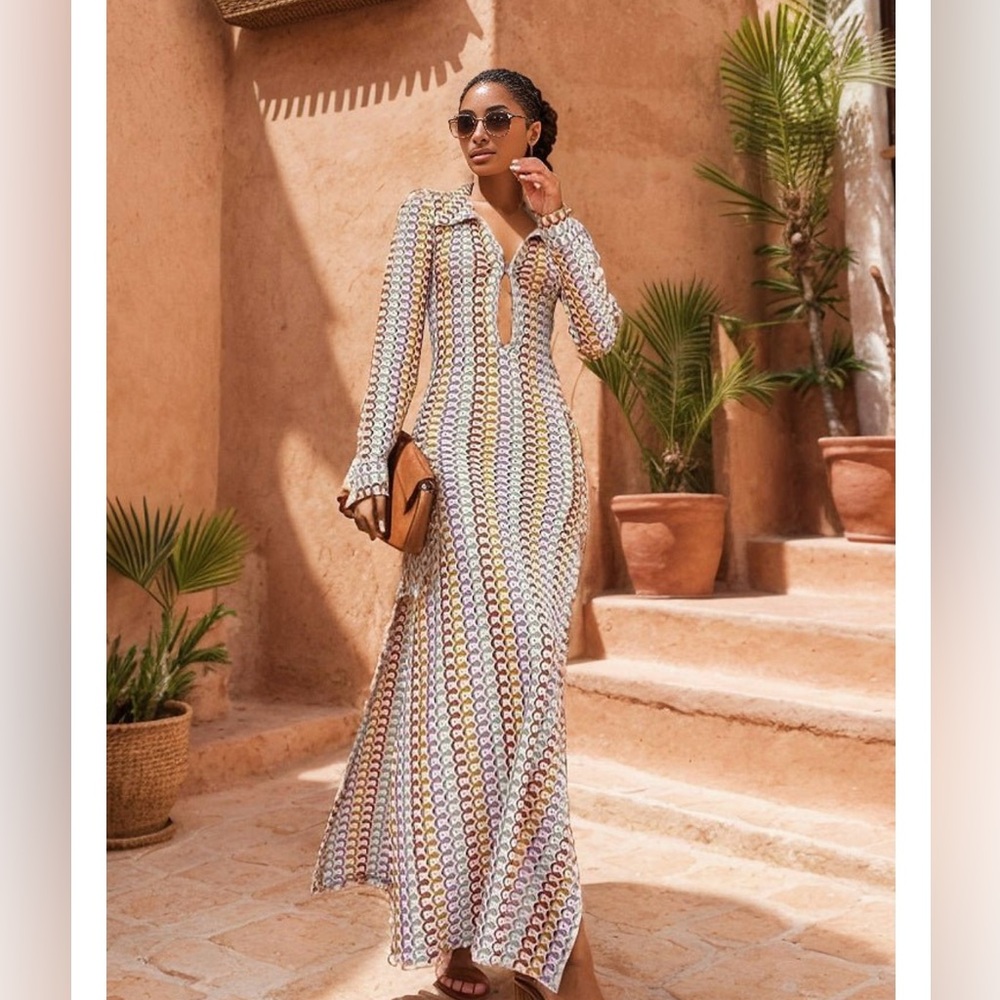 Sunfere Dawn V-Neck Crochet Cover Up